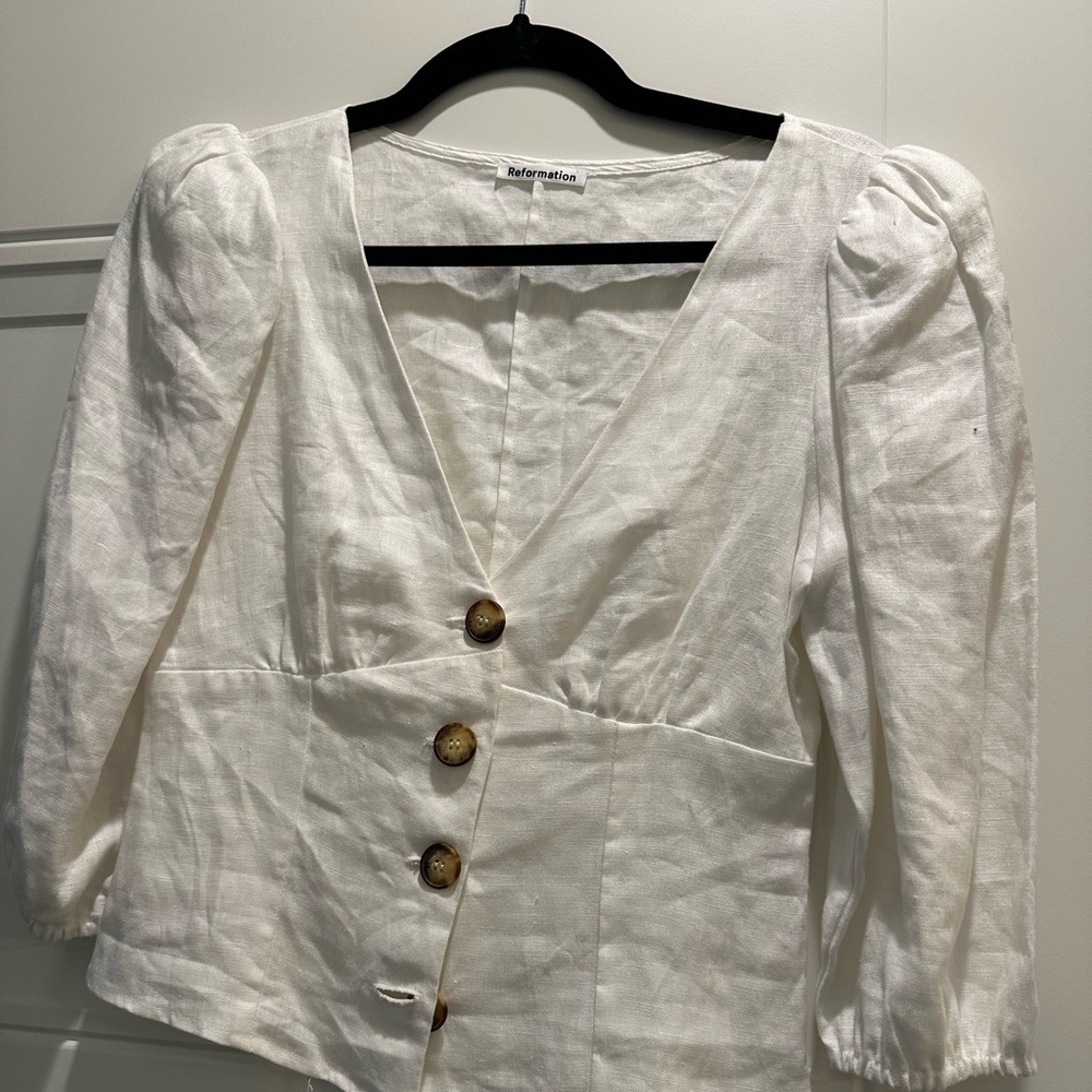 Reformation White Linen Top